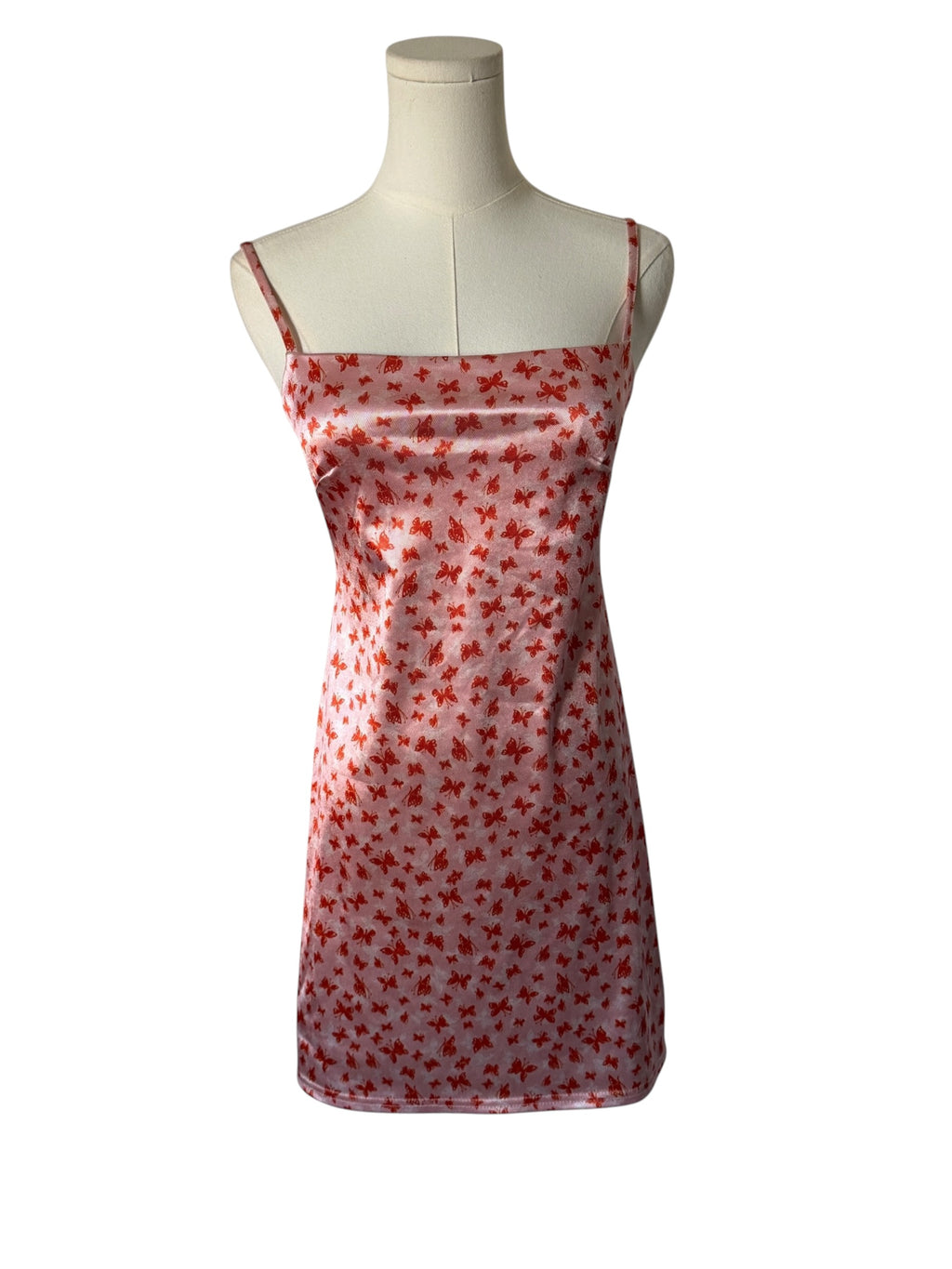 Urban Outfitters Pink Butterfly Satin Mini Slip Dress