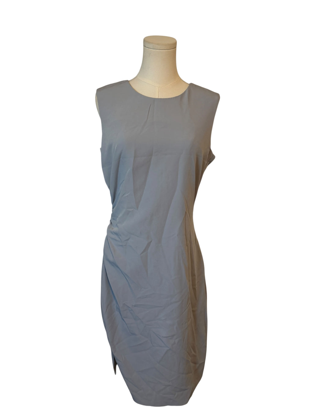 Milly Light Blue/Grey Sleeveless Side Ruched Dress