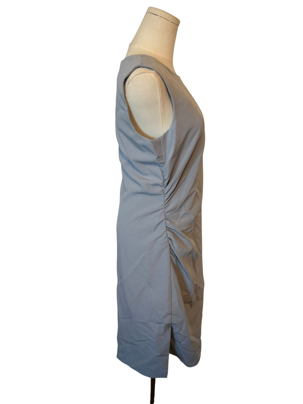 Milly Light Blue/Grey Sleeveless Side Ruched Dress