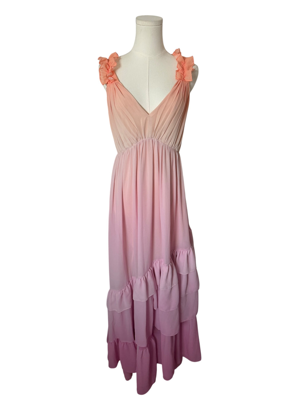 BHLDN Alivia V-Neck Ruffle Ombre Maxi Dress