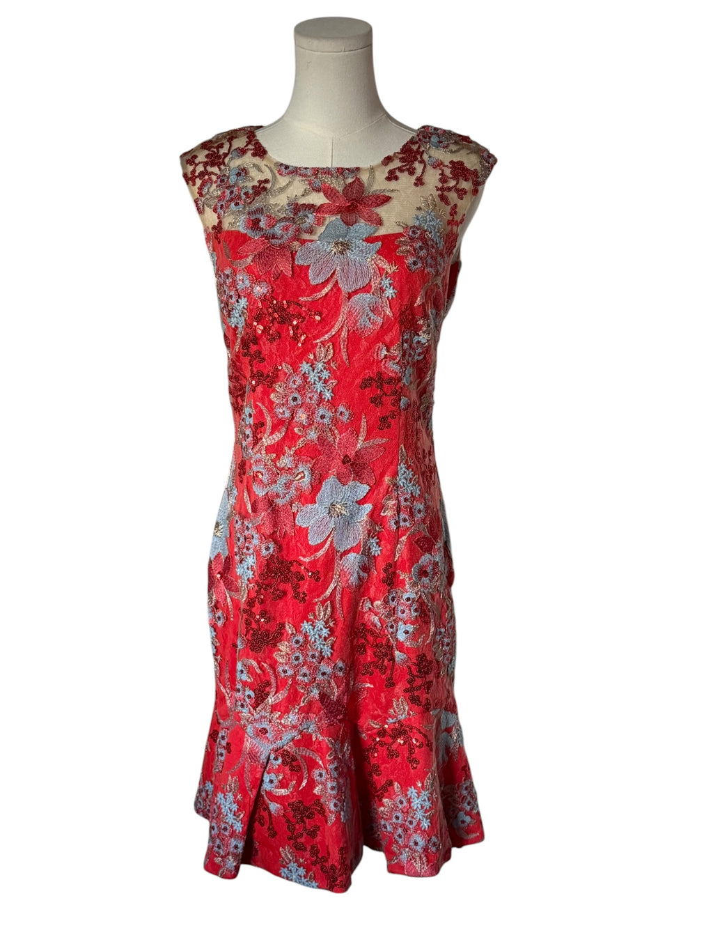 Boston Proper red floral-embroidered sleeveless mini dress