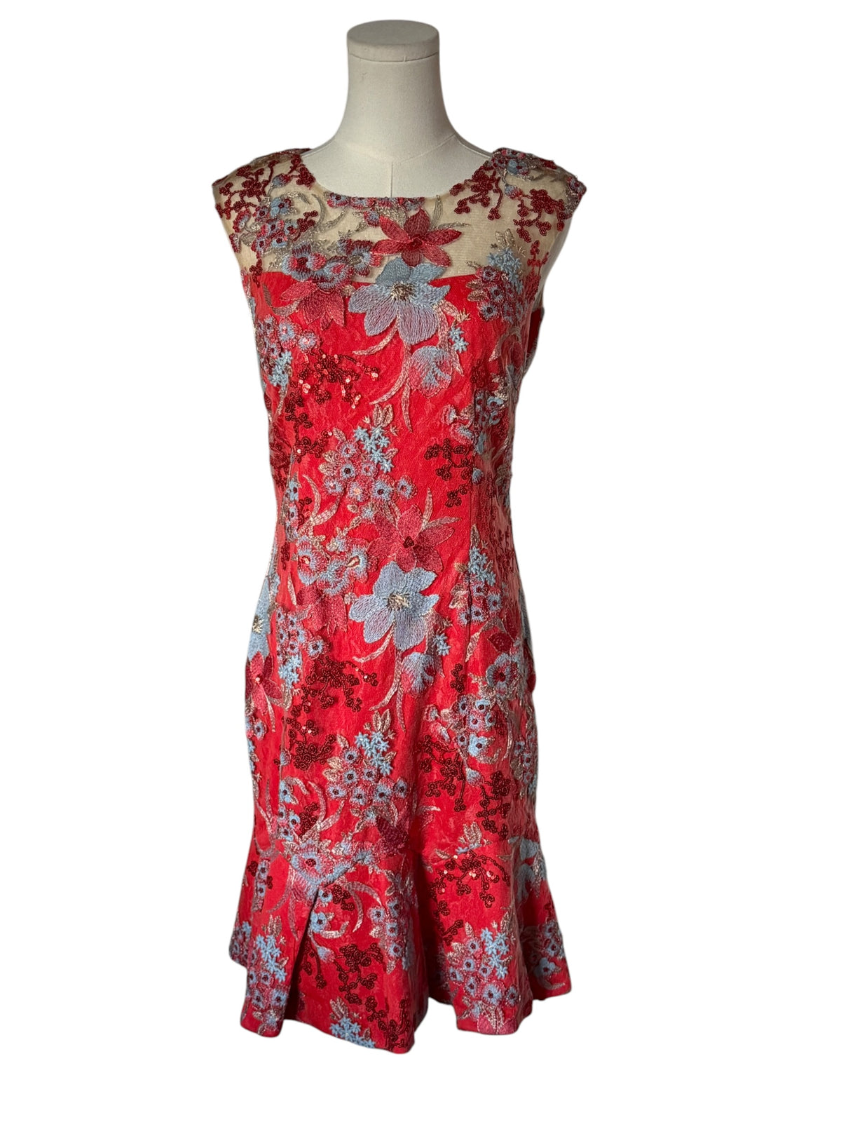 Boston Proper red floral-embroidered sleeveless mini dress