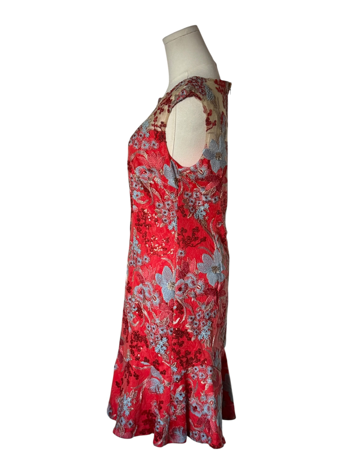 Boston Proper red floral-embroidered sleeveless mini dress