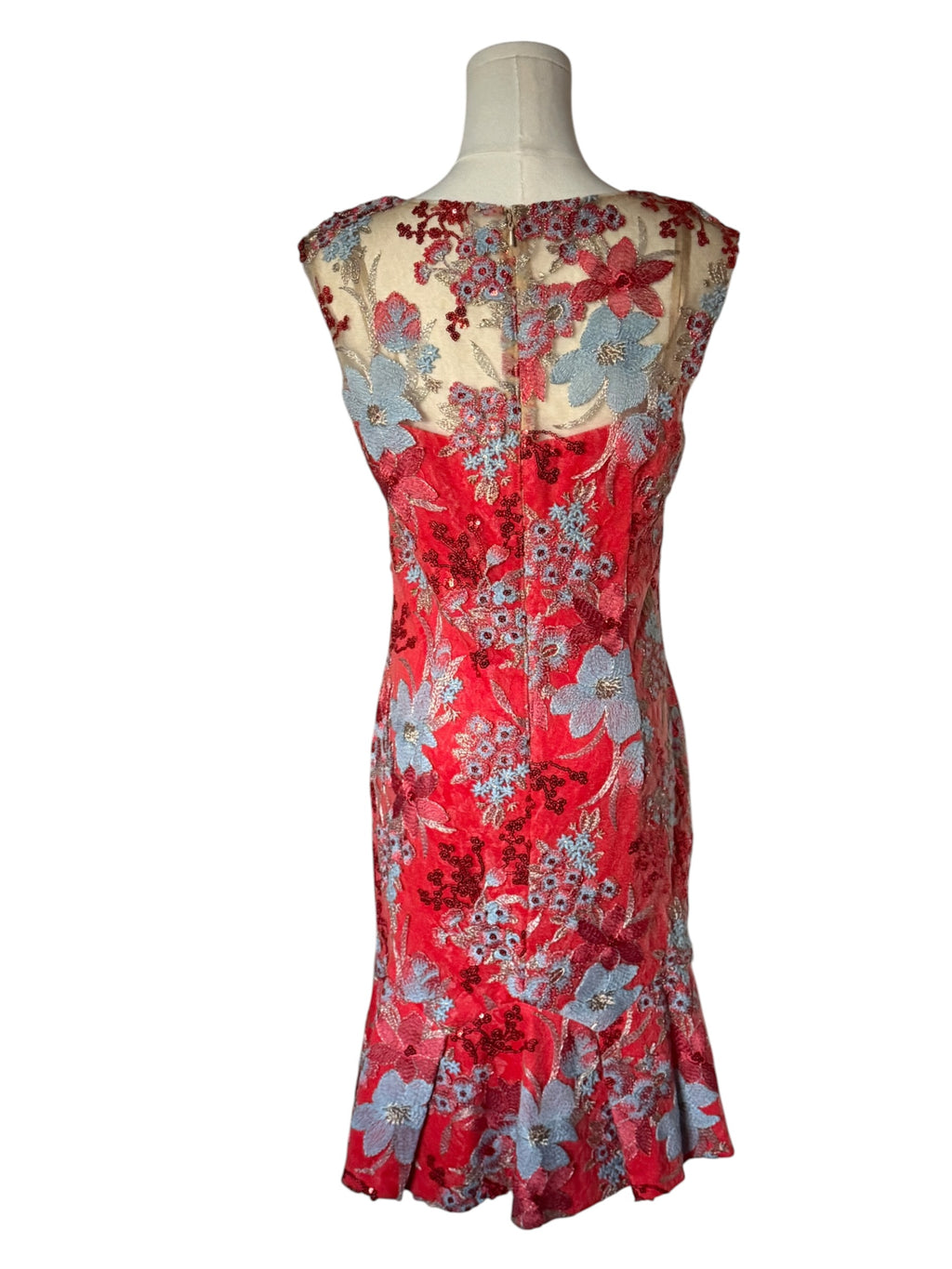 Boston Proper red floral-embroidered sleeveless mini dress