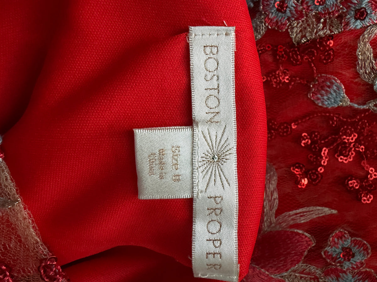Boston Proper red floral-embroidered sleeveless mini dress