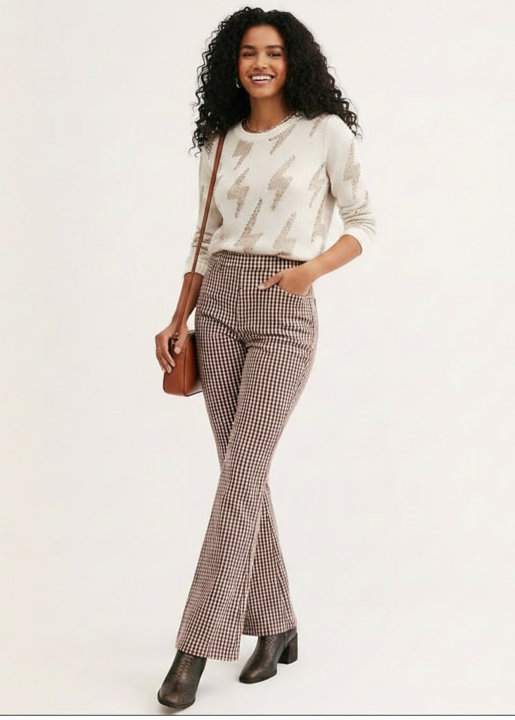 Free People Rudy Flared Houndstooth Trouser Pants size 2 NWT