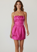 vibrant hot pink satin mini party dress by Jessica McClintock for Gunne Sax