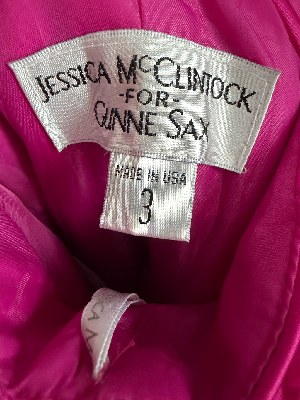 vibrant hot pink satin mini party dress by Jessica McClintock for Gunne Sax