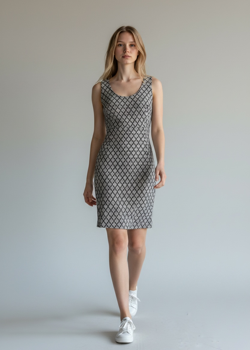 Tory Burch Geometric Diamond Cotton Sleeveless Shift Dress