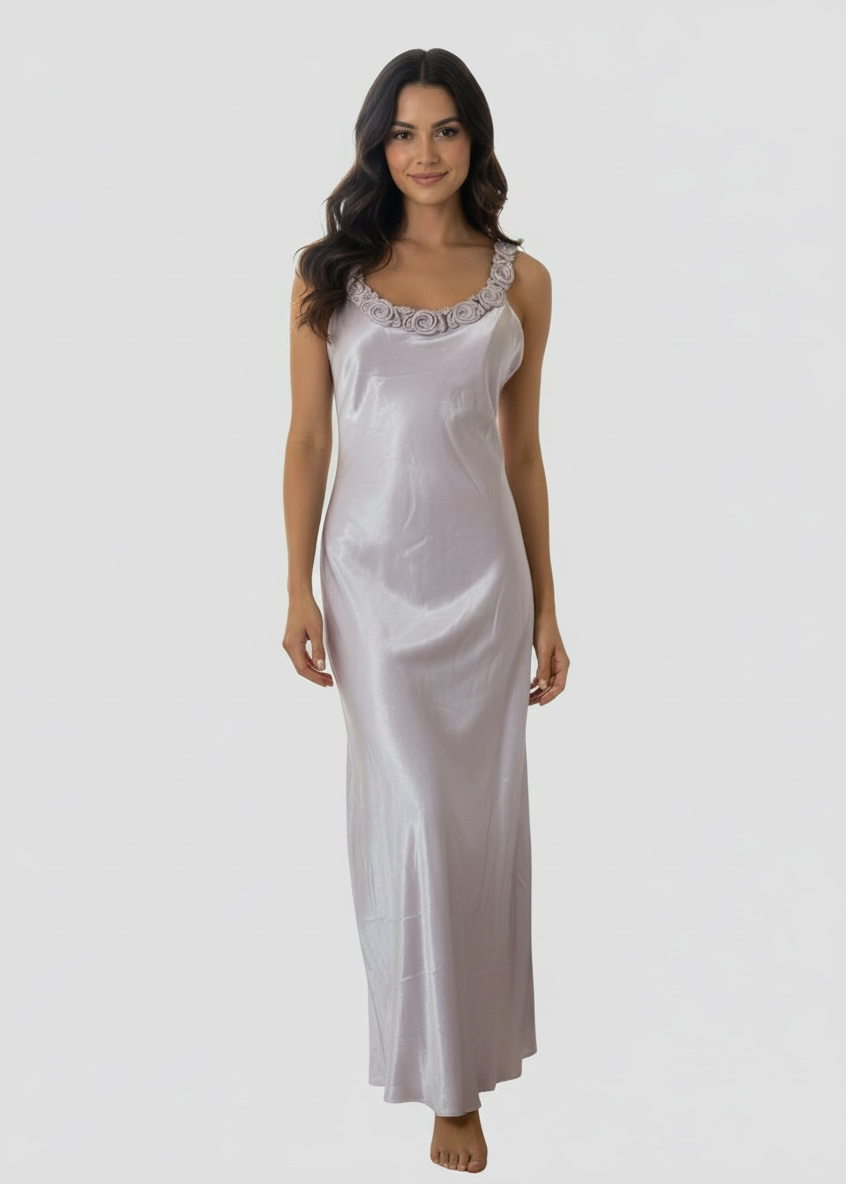 Jessica McClintock bridal Sheeny Lavender Maxi Slip with Rosette Trim