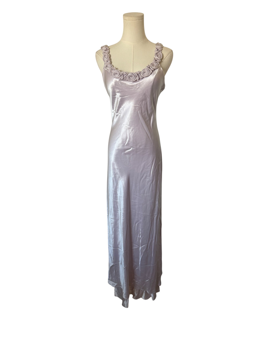 Jessica McClintock bridal Sheeny Lavender Maxi Slip with Rosette Trim