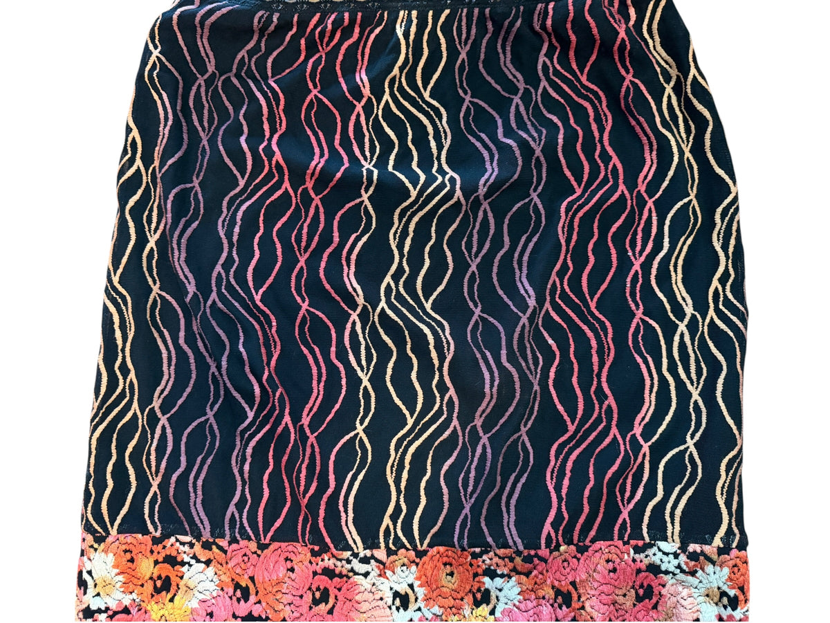 Nicole Miller Collection Black Embroidered Wave-Pattern Mini Skirt