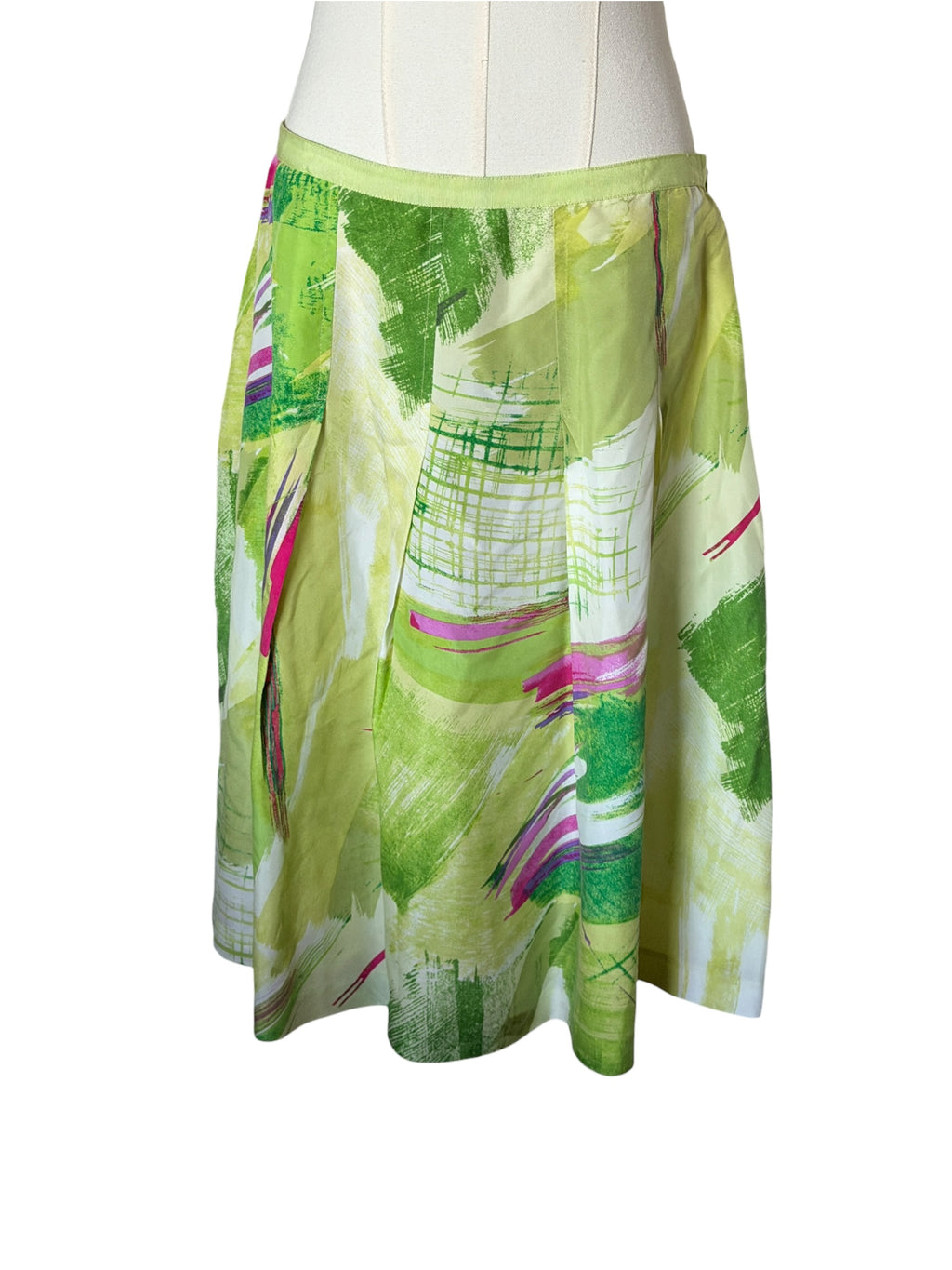 Melrose Green Abstract Print A-Line Skirt silk