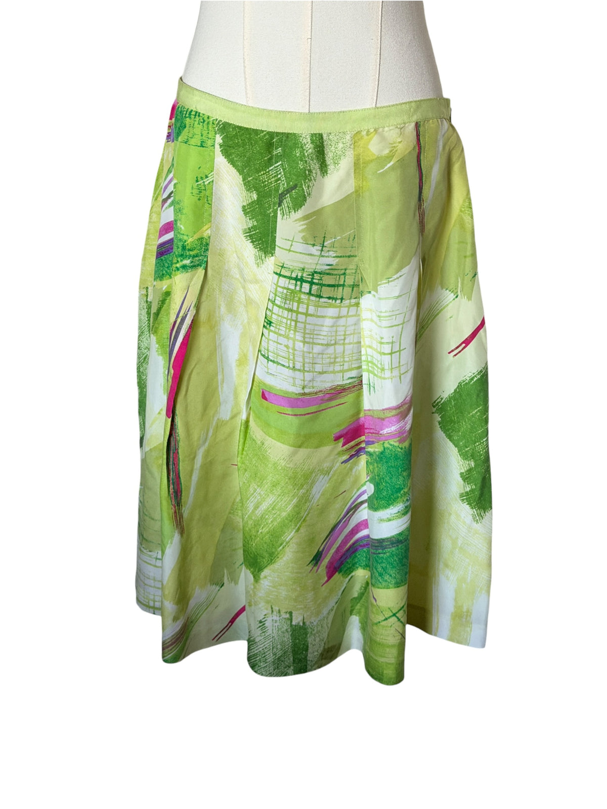 Melrose Green Abstract Print A-Line Skirt silk