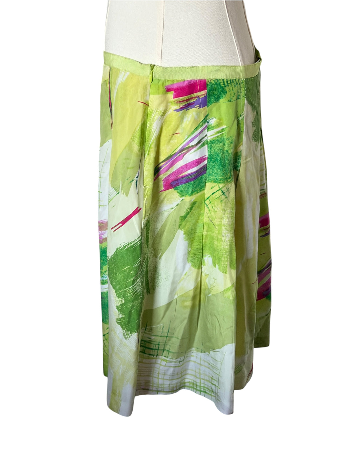 Melrose Green Abstract Print A-Line Skirt silk