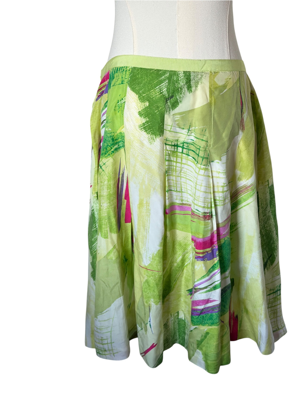 Melrose Green Abstract Print A-Line Skirt silk