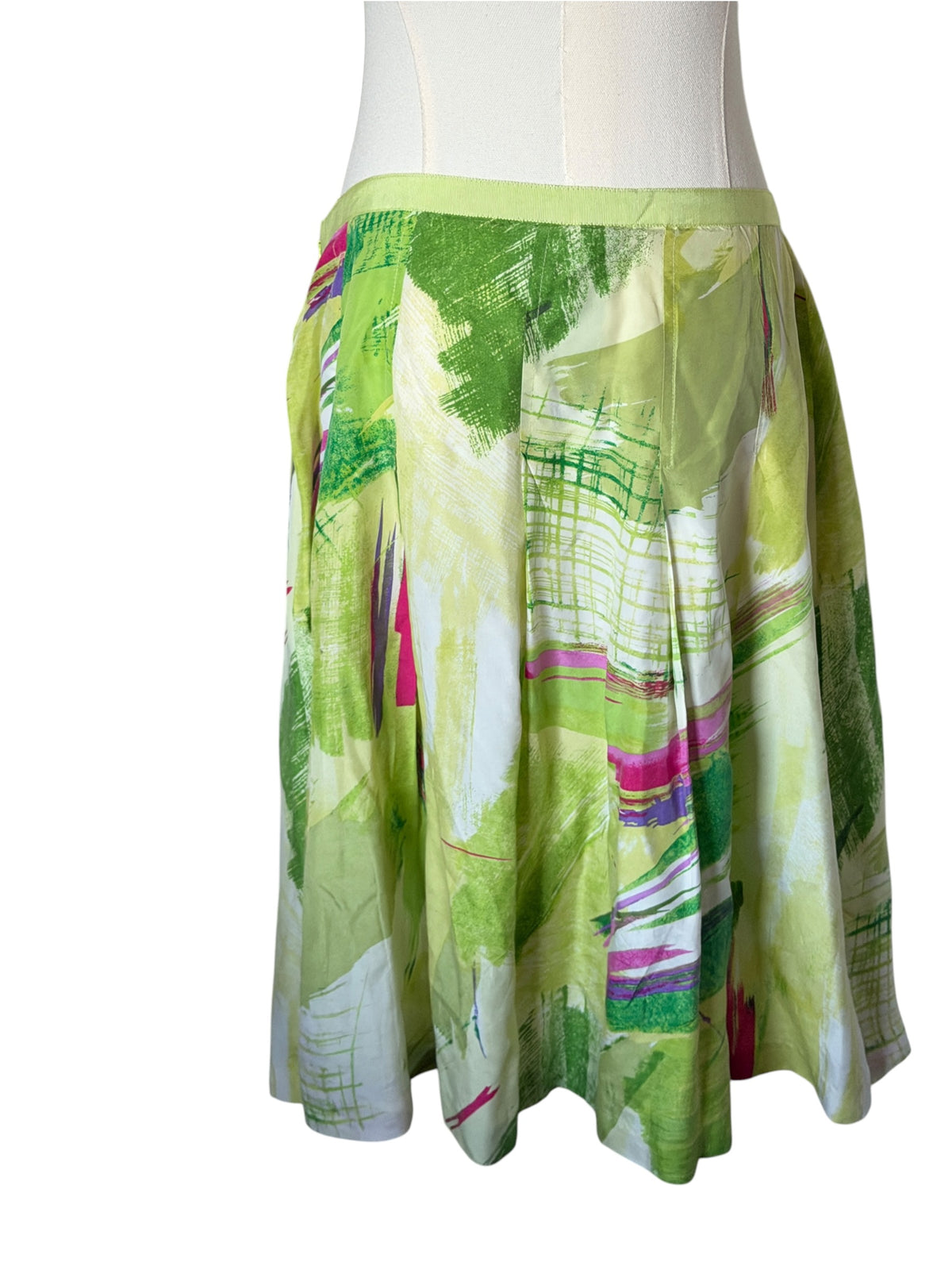 Melrose Green Abstract Print A-Line Skirt silk